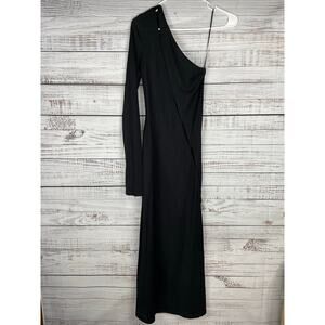 Deity Black Maxi Dress One Shoulder Long Sleeve Cut Out Ribbed Sexy 0 Witchy